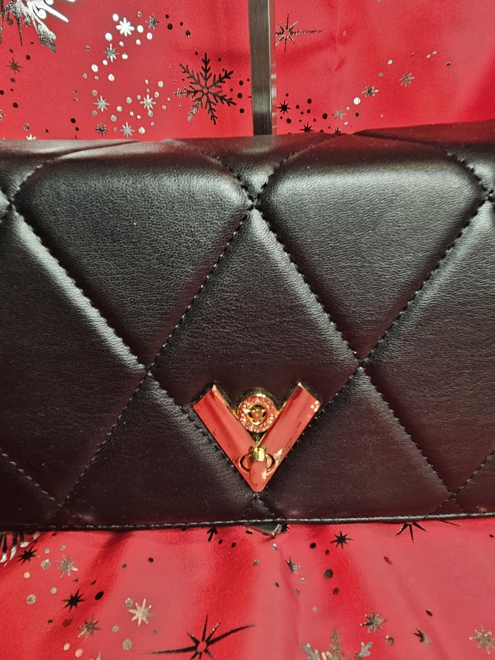 NWT Valentino Orlandi Vegan Leather Black Quilted Crossbody Bag with Gold Accent - Picture 4 of 9